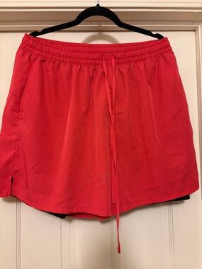 Coral Red Athletic Drawstring Shorts